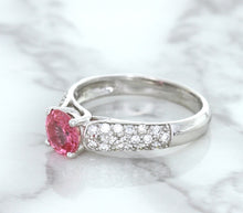 Load image into Gallery viewer, 1.14ct Round Pink Sapphire Ring with Diamond Accents in 14K White Gold