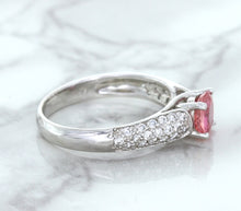 Load image into Gallery viewer, 1.14ct Round Pink Sapphire Ring with Diamond Accents in 14K White Gold