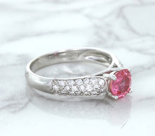 Load image into Gallery viewer, 1.14ct Round Pink Sapphire Ring with Diamond Accents in 14K White Gold