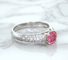 Load image into Gallery viewer, 1.14ct Round Pink Sapphire Ring with Diamond Accents in 14K White Gold