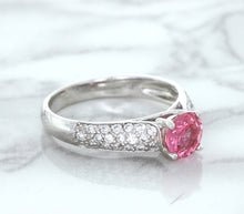 Load image into Gallery viewer, 1.14ct Round Pink Sapphire Ring with Diamond Accents in 14K White Gold