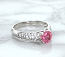 Load image into Gallery viewer, 1.14ct Round Pink Sapphire Ring with Diamond Accents in 14K White Gold