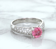 Load image into Gallery viewer, 1.14ct Round Pink Sapphire Ring with Diamond Accents in 14K White Gold