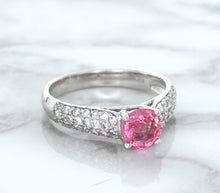 Load image into Gallery viewer, 1.14ct Round Pink Sapphire Ring with Diamond Accents in 14K White Gold