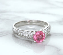 Load image into Gallery viewer, 1.14ct Round Pink Sapphire Ring with Diamond Accents in 14K White Gold