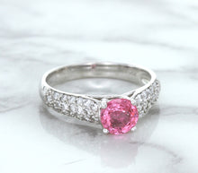 Load image into Gallery viewer, 1.14ct Round Pink Sapphire Ring with Diamond Accents in 14K White Gold