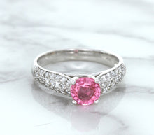 Load image into Gallery viewer, 1.14ct Round Pink Sapphire Ring with Diamond Accents in 14K White Gold