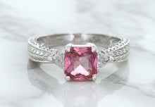 Load image into Gallery viewer, 1.80ct Radiant Pink Sapphire Ring with Diamond Accents in 18K White Gold
