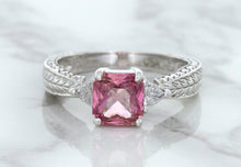 Load image into Gallery viewer, 1.80ct Radiant Pink Sapphire Ring with Diamond Accents in 18K White Gold