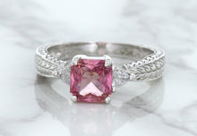 Load image into Gallery viewer, 1.80ct Radiant Pink Sapphire Ring with Diamond Accents in 18K White Gold