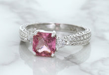 Load image into Gallery viewer, 1.80ct Radiant Pink Sapphire Ring with Diamond Accents in 18K White Gold