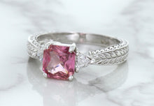 Load image into Gallery viewer, 1.80ct Radiant Pink Sapphire Ring with Diamond Accents in 18K White Gold