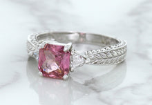Load image into Gallery viewer, 1.80ct Radiant Pink Sapphire Ring with Diamond Accents in 18K White Gold