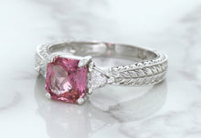 Load image into Gallery viewer, 1.80ct Radiant Pink Sapphire Ring with Diamond Accents in 18K White Gold
