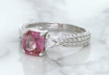 Load image into Gallery viewer, 1.80ct Radiant Pink Sapphire Ring with Diamond Accents in 18K White Gold