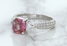 Load image into Gallery viewer, 1.80ct Radiant Pink Sapphire Ring with Diamond Accents in 18K White Gold