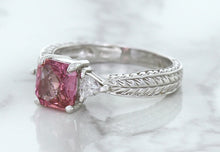 Load image into Gallery viewer, 1.80ct Radiant Pink Sapphire Ring with Diamond Accents in 18K White Gold