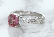 Load image into Gallery viewer, 1.80ct Radiant Pink Sapphire Ring with Diamond Accents in 18K White Gold