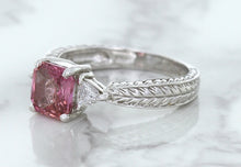 Load image into Gallery viewer, 1.80ct Radiant Pink Sapphire Ring with Diamond Accents in 18K White Gold