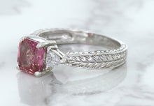 Load image into Gallery viewer, 1.80ct Radiant Pink Sapphire Ring with Diamond Accents in 18K White Gold