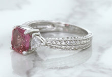 Load image into Gallery viewer, 1.80ct Radiant Pink Sapphire Ring with Diamond Accents in 18K White Gold
