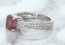 Load image into Gallery viewer, 1.80ct Radiant Pink Sapphire Ring with Diamond Accents in 18K White Gold