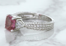 Load image into Gallery viewer, 1.80ct Radiant Pink Sapphire Ring with Diamond Accents in 18K White Gold