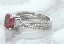 Load image into Gallery viewer, 1.80ct Radiant Pink Sapphire Ring with Diamond Accents in 18K White Gold