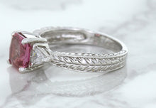 Load image into Gallery viewer, 1.80ct Radiant Pink Sapphire Ring with Diamond Accents in 18K White Gold