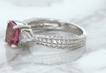 Load image into Gallery viewer, 1.80ct Radiant Pink Sapphire Ring with Diamond Accents in 18K White Gold