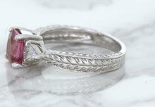 Load image into Gallery viewer, 1.80ct Radiant Pink Sapphire Ring with Diamond Accents in 18K White Gold