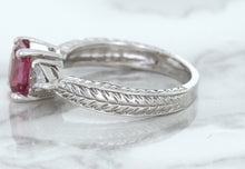 Load image into Gallery viewer, 1.80ct Radiant Pink Sapphire Ring with Diamond Accents in 18K White Gold