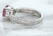 Load image into Gallery viewer, 1.80ct Radiant Pink Sapphire Ring with Diamond Accents in 18K White Gold