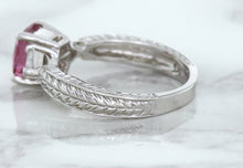 Load image into Gallery viewer, 1.80ct Radiant Pink Sapphire Ring with Diamond Accents in 18K White Gold