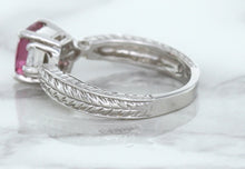 Load image into Gallery viewer, 1.80ct Radiant Pink Sapphire Ring with Diamond Accents in 18K White Gold