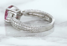 Load image into Gallery viewer, 1.80ct Radiant Pink Sapphire Ring with Diamond Accents in 18K White Gold