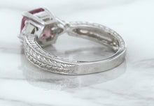 Load image into Gallery viewer, 1.80ct Radiant Pink Sapphire Ring with Diamond Accents in 18K White Gold