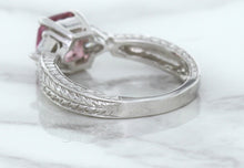 Load image into Gallery viewer, 1.80ct Radiant Pink Sapphire Ring with Diamond Accents in 18K White Gold
