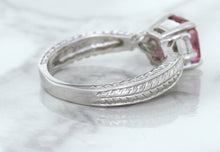 Load image into Gallery viewer, 1.80ct Radiant Pink Sapphire Ring with Diamond Accents in 18K White Gold
