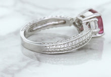 Load image into Gallery viewer, 1.80ct Radiant Pink Sapphire Ring with Diamond Accents in 18K White Gold