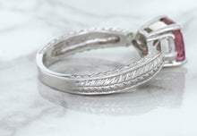 Load image into Gallery viewer, 1.80ct Radiant Pink Sapphire Ring with Diamond Accents in 18K White Gold
