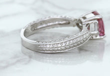 Load image into Gallery viewer, 1.80ct Radiant Pink Sapphire Ring with Diamond Accents in 18K White Gold