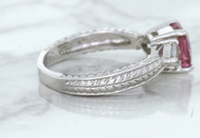 Load image into Gallery viewer, 1.80ct Radiant Pink Sapphire Ring with Diamond Accents in 18K White Gold