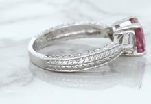Load image into Gallery viewer, 1.80ct Radiant Pink Sapphire Ring with Diamond Accents in 18K White Gold