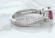 Load image into Gallery viewer, 1.80ct Radiant Pink Sapphire Ring with Diamond Accents in 18K White Gold