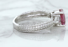 Load image into Gallery viewer, 1.80ct Radiant Pink Sapphire Ring with Diamond Accents in 18K White Gold