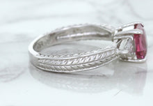 Load image into Gallery viewer, 1.80ct Radiant Pink Sapphire Ring with Diamond Accents in 18K White Gold