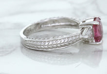 Load image into Gallery viewer, 1.80ct Radiant Pink Sapphire Ring with Diamond Accents in 18K White Gold