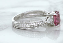 Load image into Gallery viewer, 1.80ct Radiant Pink Sapphire Ring with Diamond Accents in 18K White Gold