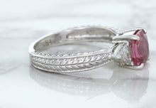 Load image into Gallery viewer, 1.80ct Radiant Pink Sapphire Ring with Diamond Accents in 18K White Gold